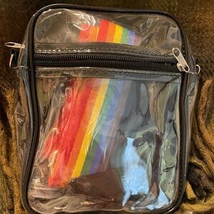 Clear Black Crossbody Bag with Rainbow Strap